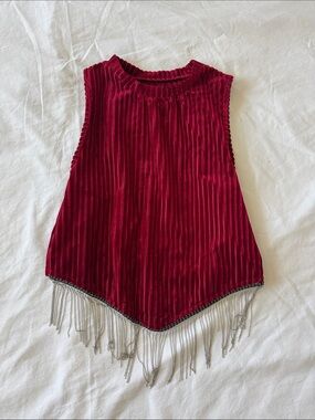 Women's Red Velvet Fringe Tank Top